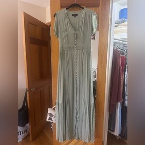 Lulu's Sage Green Button-Down Maxi Dress